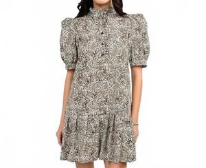 NEW UNCLE FRANK the autumn whisper puff sleeve mini dress in leopard print
